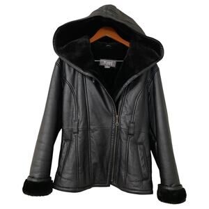 Wilsons Leather Hooded Aviator Coat Small Biker Heavyweight Shearling Lined